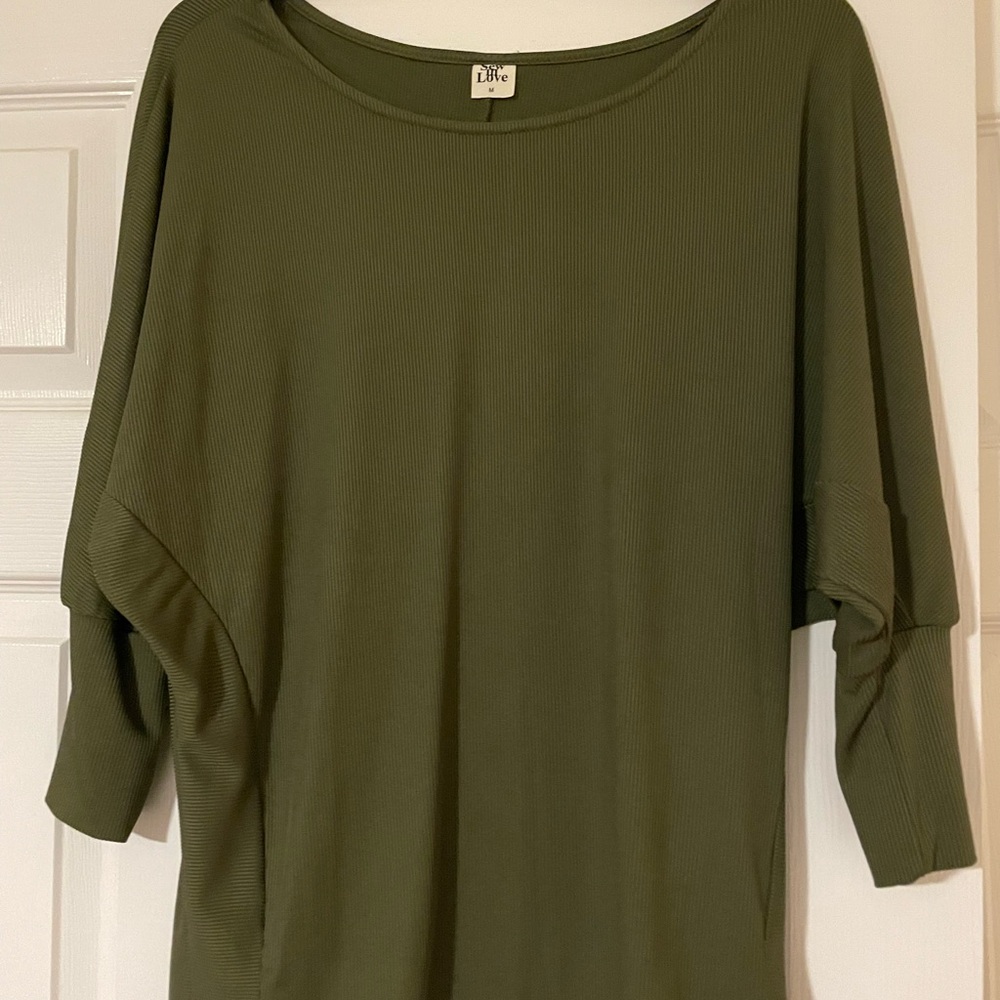 Sew In Love Olive Green ribbed Tunic Top